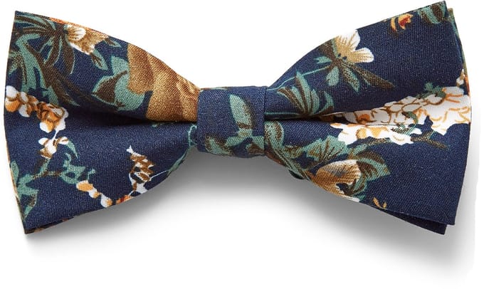 Blauwe Retro Vlinderdas met Bloemmotief