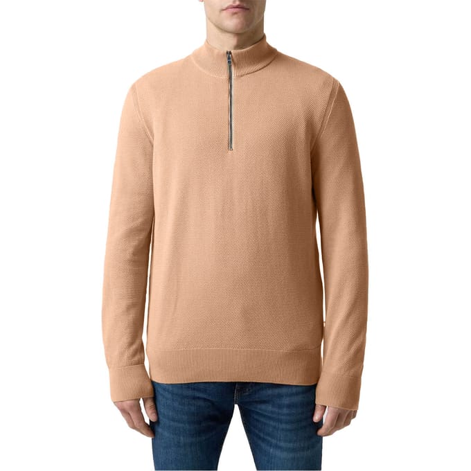 Boss Heren Ebrando-P gebreide trui met halve rits (Medium Beige)