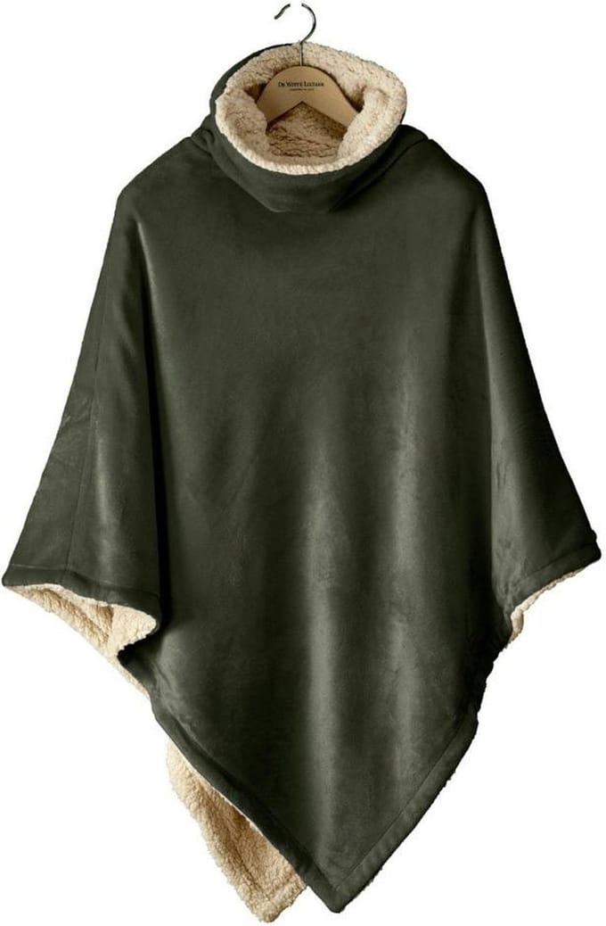 De Witte Lietaer Teddy Fleece Poncho Ganges - Khaki - 86 x 86 cm - Polyester