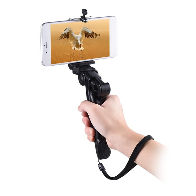 Mini Statief Standaard Steun Houder Handgreep Stabilisator met Smartphone Clip Beugel voor iPhone 7 zwart
