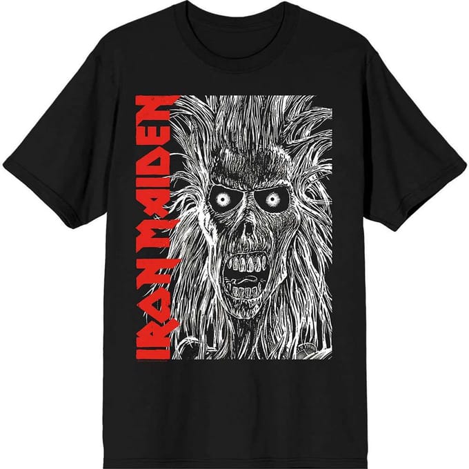 Iron Maiden - Eponymous Face Red Logo Heren T-shirt - M - Zwart