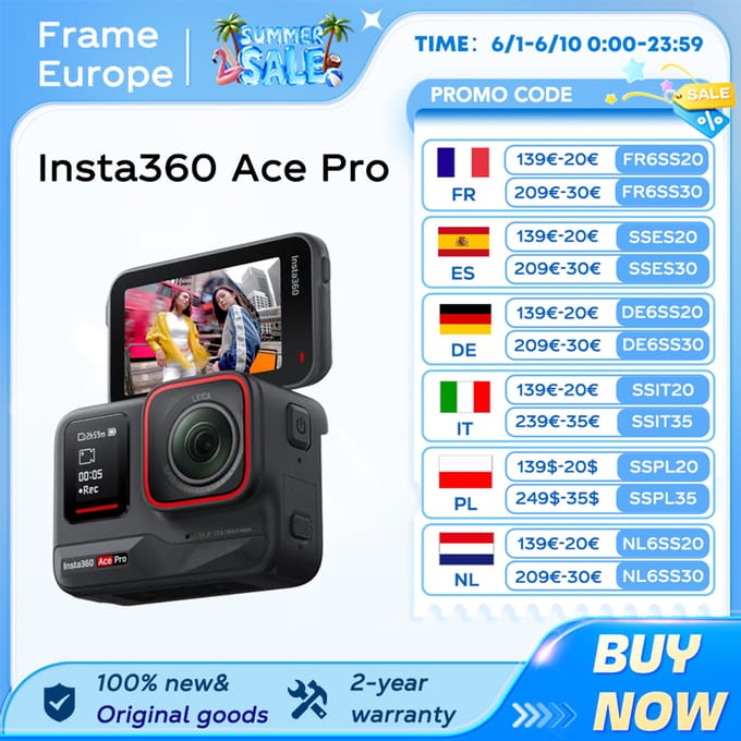EU Stock Insta360 Ace Pro Action Camera met Leica 1/1.3 " sensor, 2.4" flip-touchscreen, 8K HDR, magnetische bevestiging, beschermhoes Ace Pro