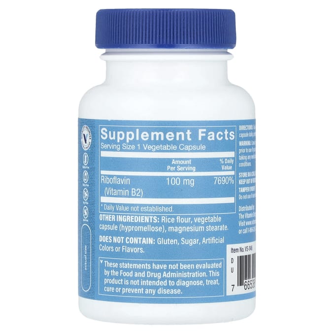 The Vitamin Shoppe, Vitamine B2 Riboflavine, 100mg, 100 Veggie Capsules