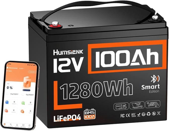 Lithium Accu - LiFePO4 Batterij - Energie Opslag - Bluetooth Beheer - 100Ah 12V - Zwart