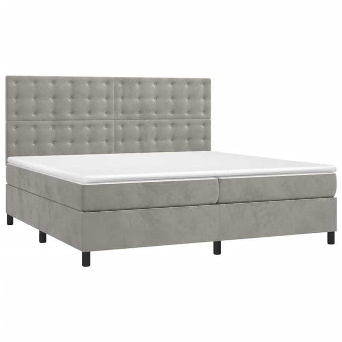 vidaXL - Boxspring - met - matras - en - LED - fluweel - lichtgrijs - 200x200 - cm