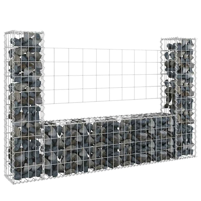 vidaXL - Schanskorf - U-vormig - met - 2 - palen - 140x20x100 - cm - ijzer