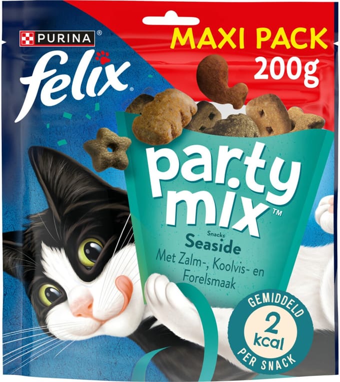 Felix Party Mix Seaside - Kattensnacks - Kattensnoepjes - Zalm Koolvis & Forel- 5 x 200 g