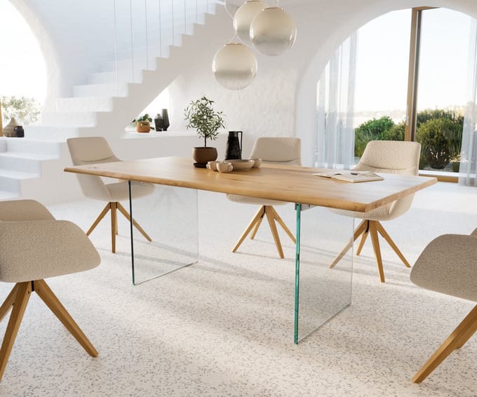 Eetkamertafel Edge eiken natuur 200x100x2,5-3 glas Live-Edge