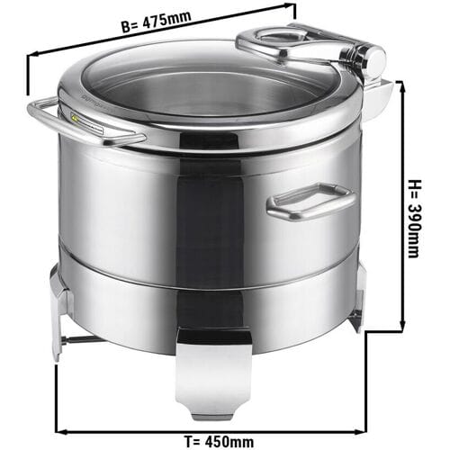 GGM Gastro Edelstahl Chafing Dish - Rund - mit Soft-Close-Glasdeckel Zilver
