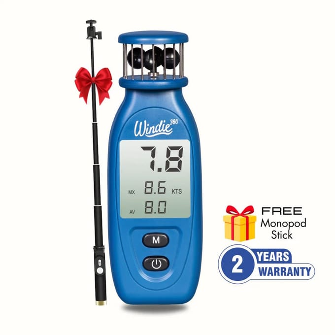 Windie 360 Pro Windmeter – Cup Anemometer – Windrichting onafhankelijk + gratis opbergtasje + Monopod!