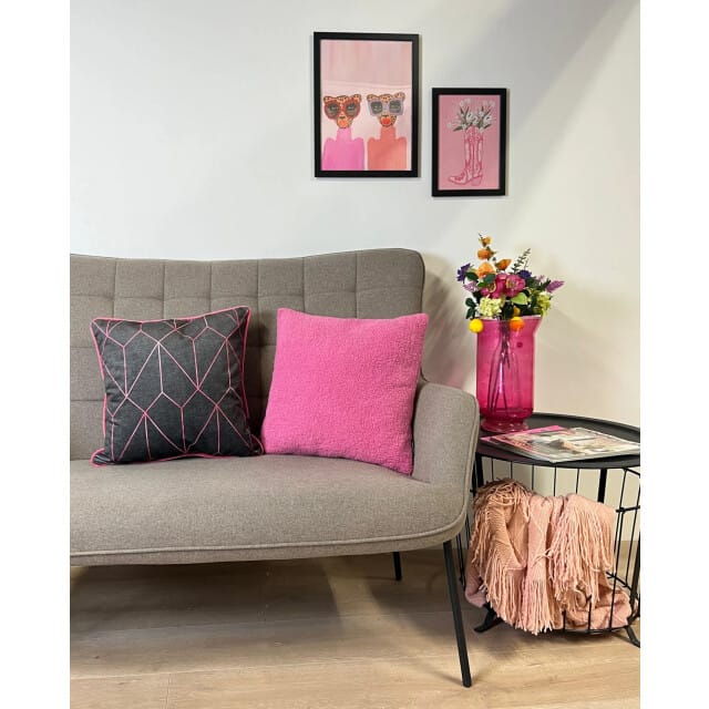 Gek op kussens! Sierkussen velvet graphic pink | 45 x 45 cm | velvet/polyester