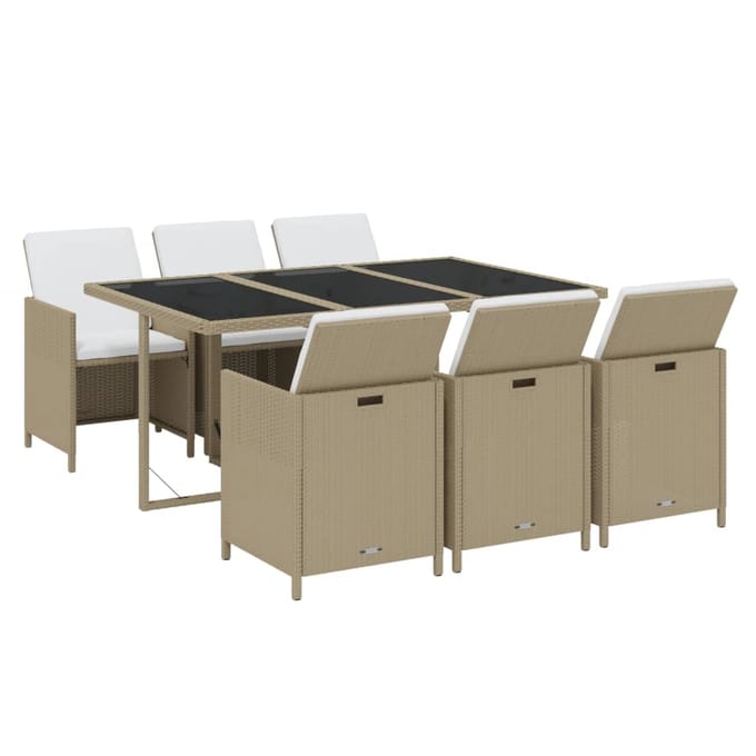 vidaXL - 7-delige - Tuinset - met - kussens - poly - rattan - beige