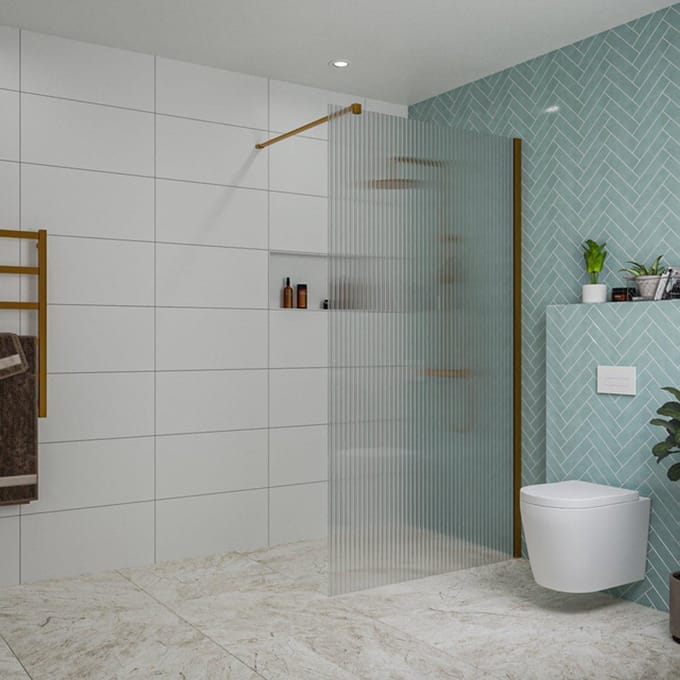 FugaFlow Eccelente Vetro inloopdouche - 110x200cm - ribbelglas - wandarm - Geborsteld koper PVD (Koper)