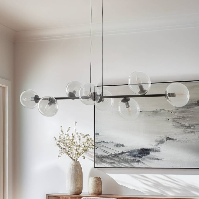 EMIBIG LIGHTING Hanglamp Glassy, 8-lamps, zwart, helder, glas, E14