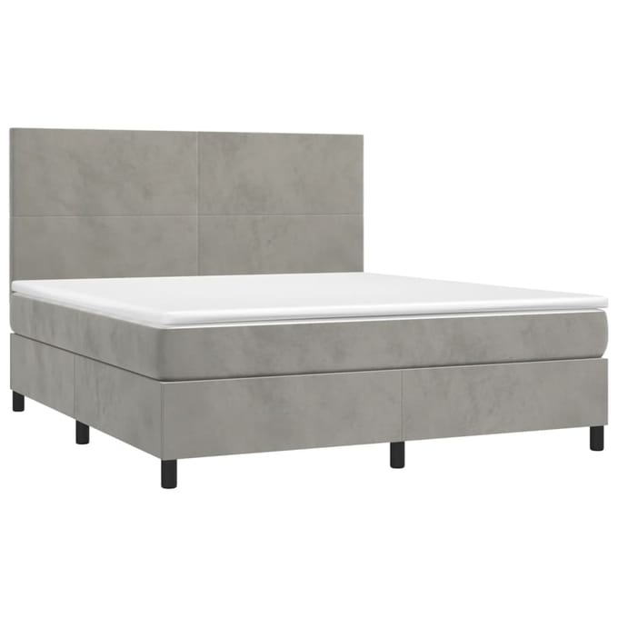 vidaXL - Boxspring - met - matras - en - LED - fluweel - lichtgrijs - 180x200 - cm