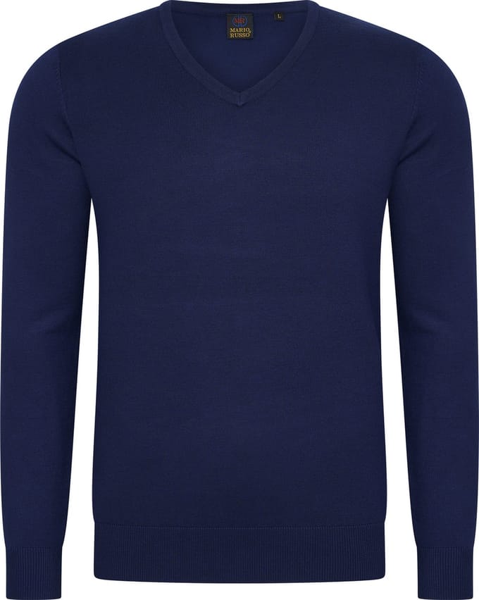 Mario Russo V-Hals Pullover - Trui Heren - Sweater Heren - Navy - XXL