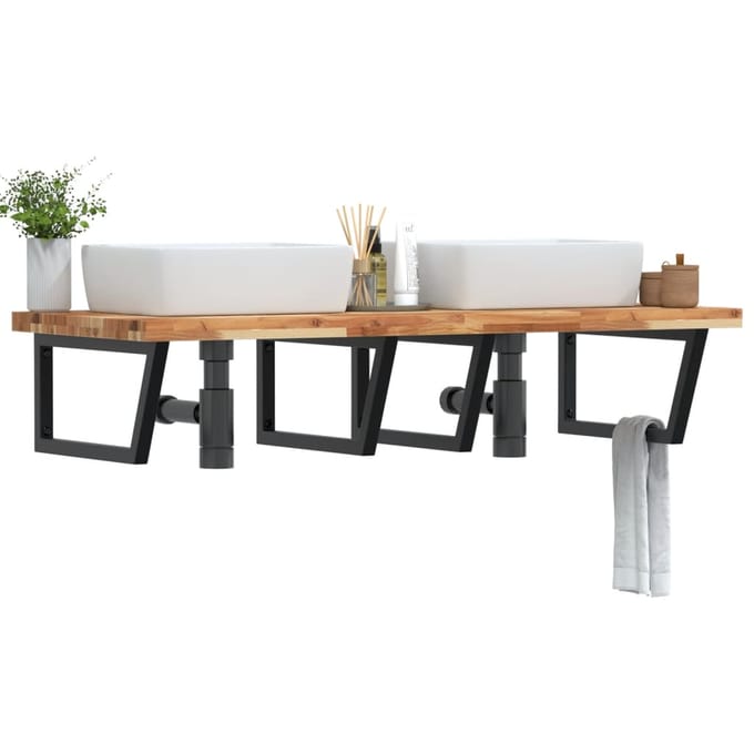 vidaXL - Badkamer - wandschap - staal - en - massief - acaciahout