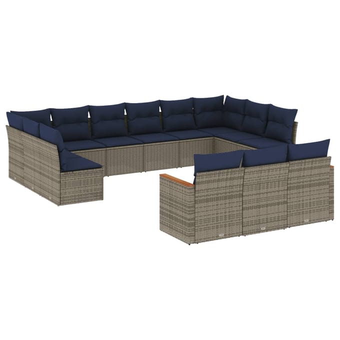 vidaXL - 13-delige - tuinbankset - met - kussens, - grijs - polyrotan