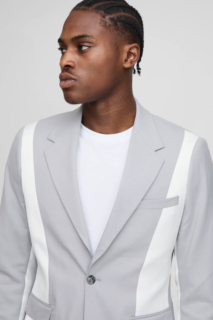 Slim Fit Contrast Panel Blazer | Grey | Size 50