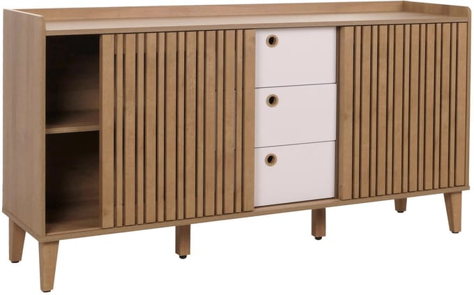 Dressoir MCW-M48, ladekast, opbergvak met schuifdeur, MDF 81x150x40cm ~ naturel, laden wit