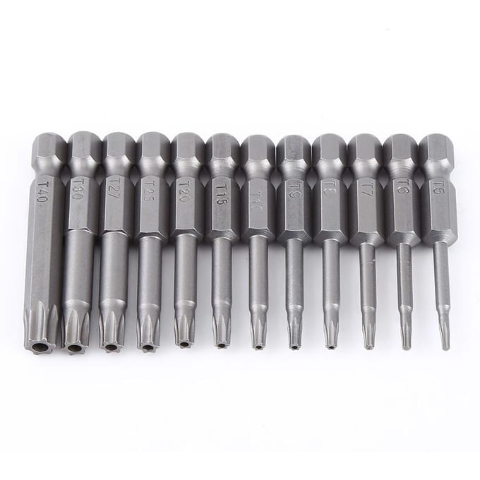 12 stuks 1/4 inch schacht 50 mm S2 staal magnetische sterkop schroevendraaierbits set T5 T40