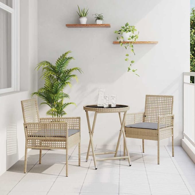 vidaXL - Tuin - Bistro - Set - 3 - st - Beige - poly - rattan