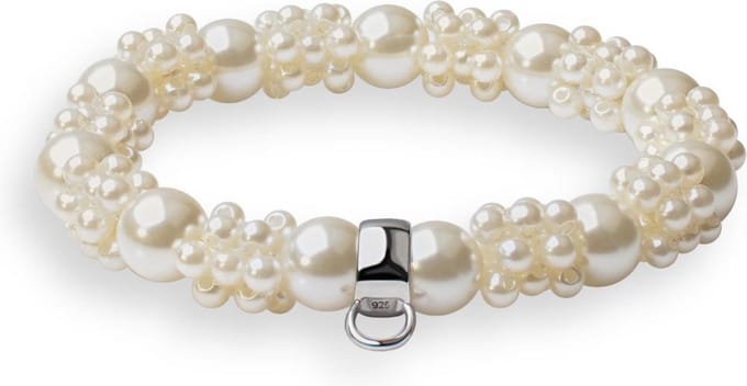 Quiges - Charm Bedel Parel Armband 20cm - 925 Zilver - HCB004