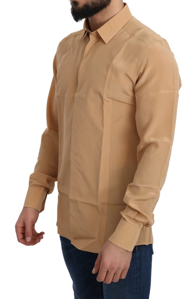 Dolce & Gabbana Heren Geel 100% Zijden GOUD Top Slank Shirt