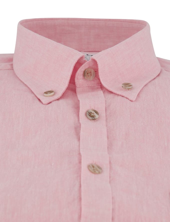 Roze gemêleerd Ledub overhemd korte mouw Modern Fit contrastknopen