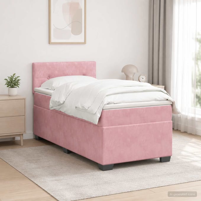 vidaXL - Boxspringbed - met - matras - en - LED - Roze - 80 - x - 200 - cm - fluweel