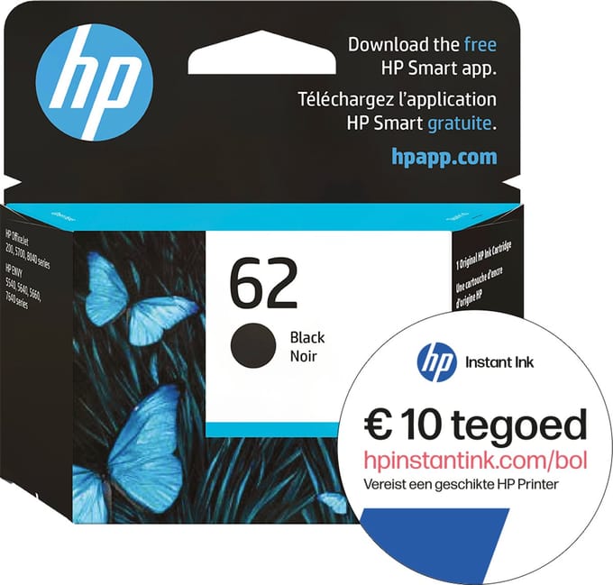 HP 62 - Inktcartridge - Origineel - Standaard capaciteit - Zwart + Instant Ink tegoed