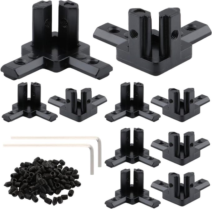 Hoekbeugel Connectoren - Profiel Bevestiging - 3D Printer Bouw - 3-Weg Verbinding - 2020 Serie - Zwart