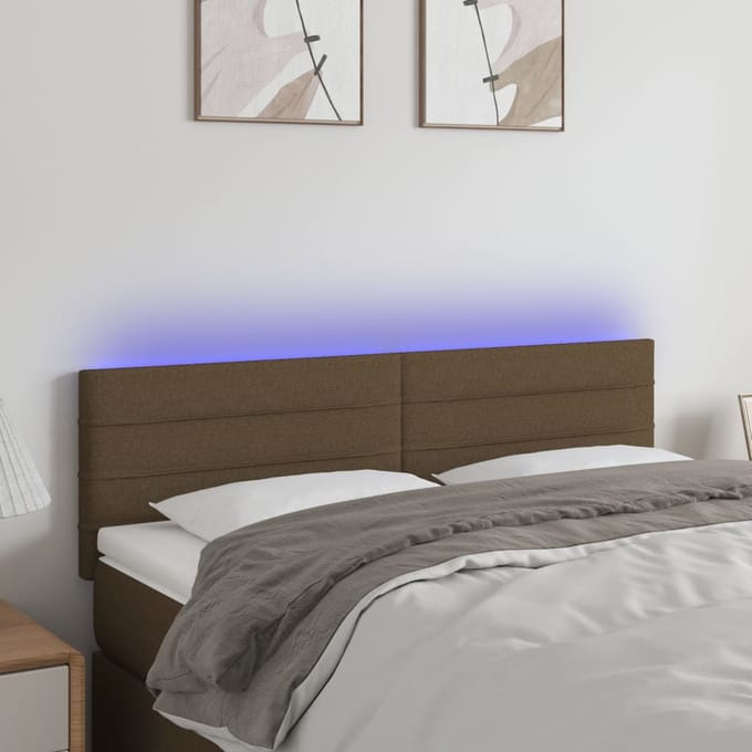 vidaXL - Hoofdbord - LED - 144x5x78/88 - cm - stof - donkerbruin