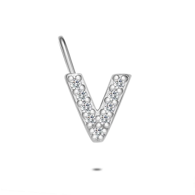 Twice As Nice Hanger in zilver, letter V met steentjes