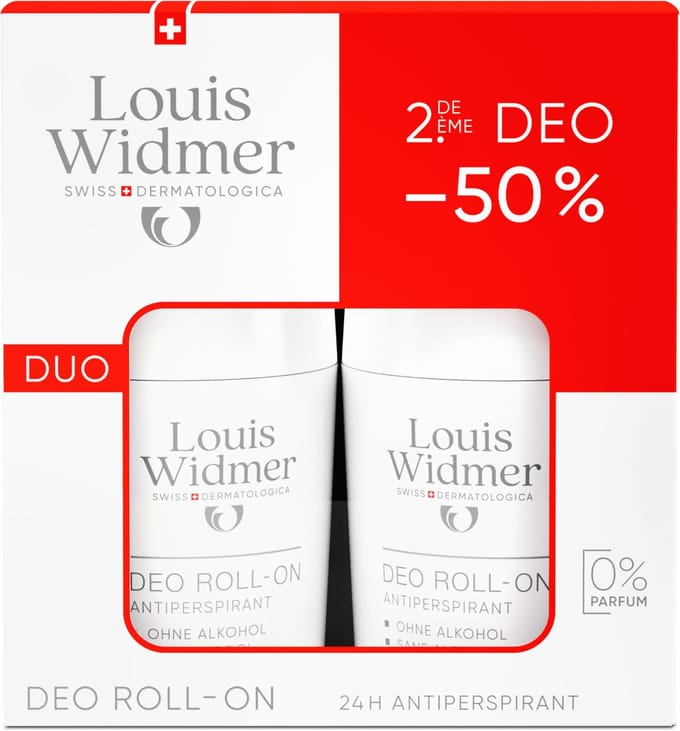 Louis Widmer Deo Roll-On Antiperspirant - 2 x 50 ml PROMO - zonder parfum
