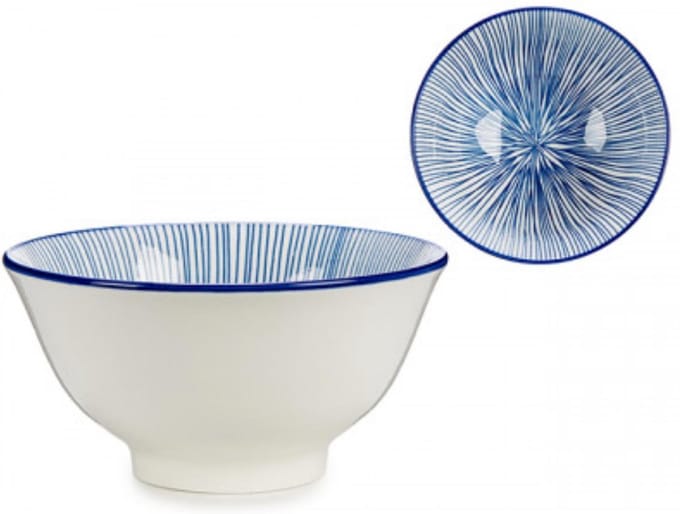 VESSIA Porseleinen kom 16 cm blauw-wit lijnendessin