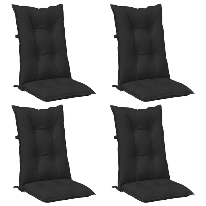 vidaXL - Set - Hoge - Rug - Stoelkussens - 4 - st - Polyester - Melange - Zwart