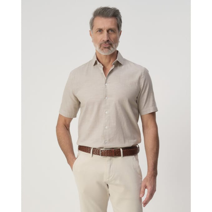 Campbell Casual Overhemd Lemon Pepper Beige Heren