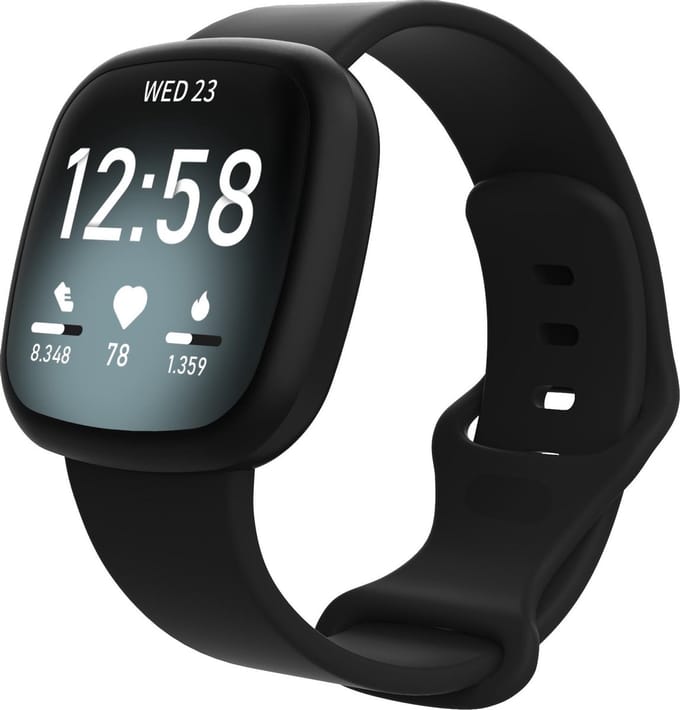 KELERINO. Siliconen bandje geschikt voor Fitbit Versa 3 / Sense - Zwart - Small