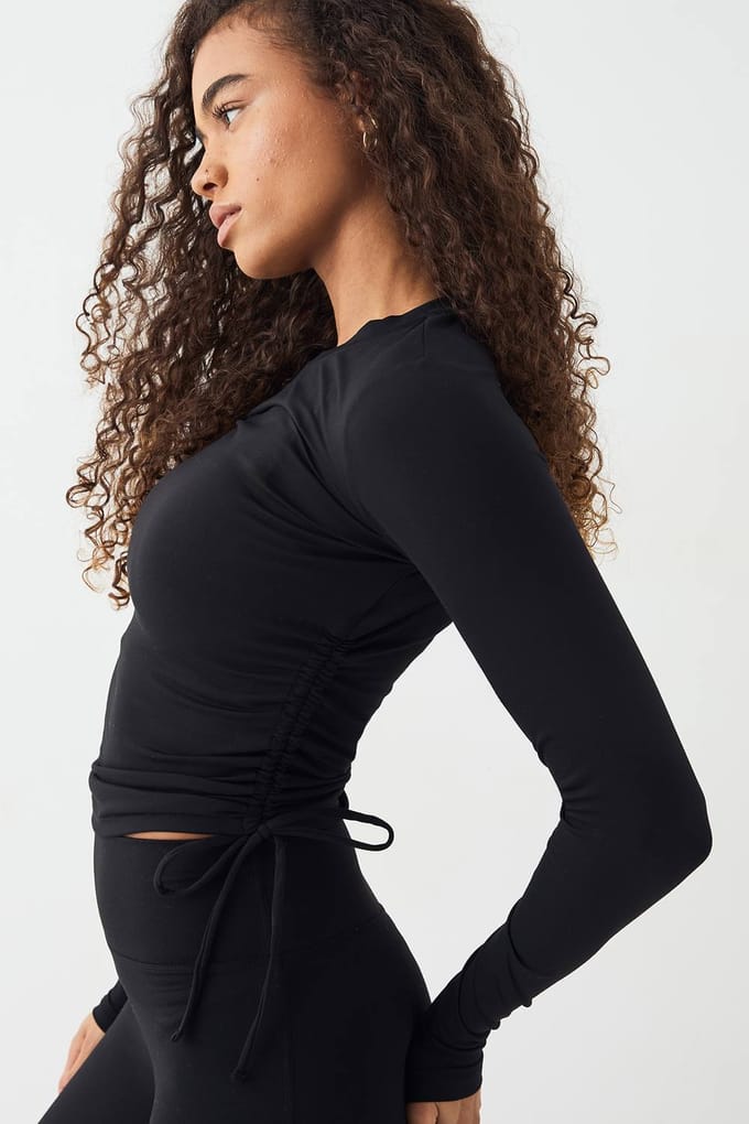 Dames DSGN Studio Ultra Sculpt Gerimpelde Zijkant Lange Mouwen Top | Black | Maat: XS