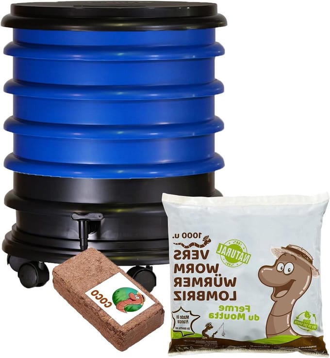 Wormenbak - Compostbak - Organisch afval verwerken - Uitbreidbaar met extra bakken - 64 liter - Blauw