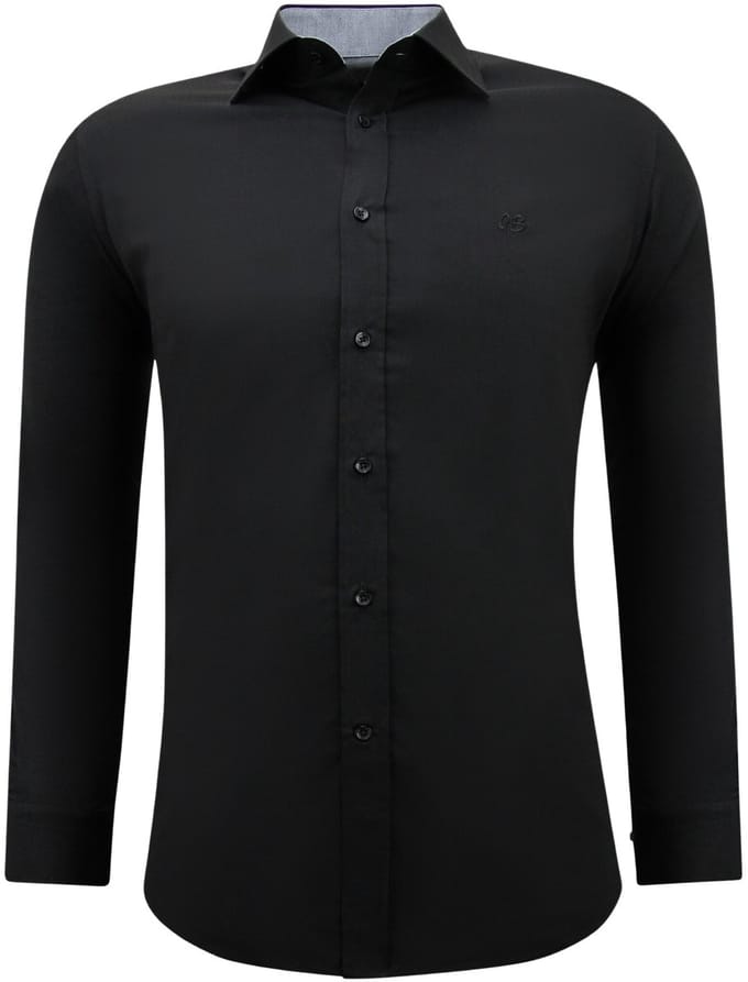 Business Overhemd Voor Heren - Slim Fit Blouse Stretch - Zwart