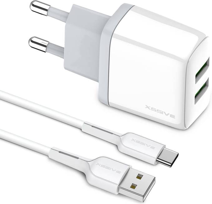 2-Poorten Oplader met USB-C Kabel 1 Meter