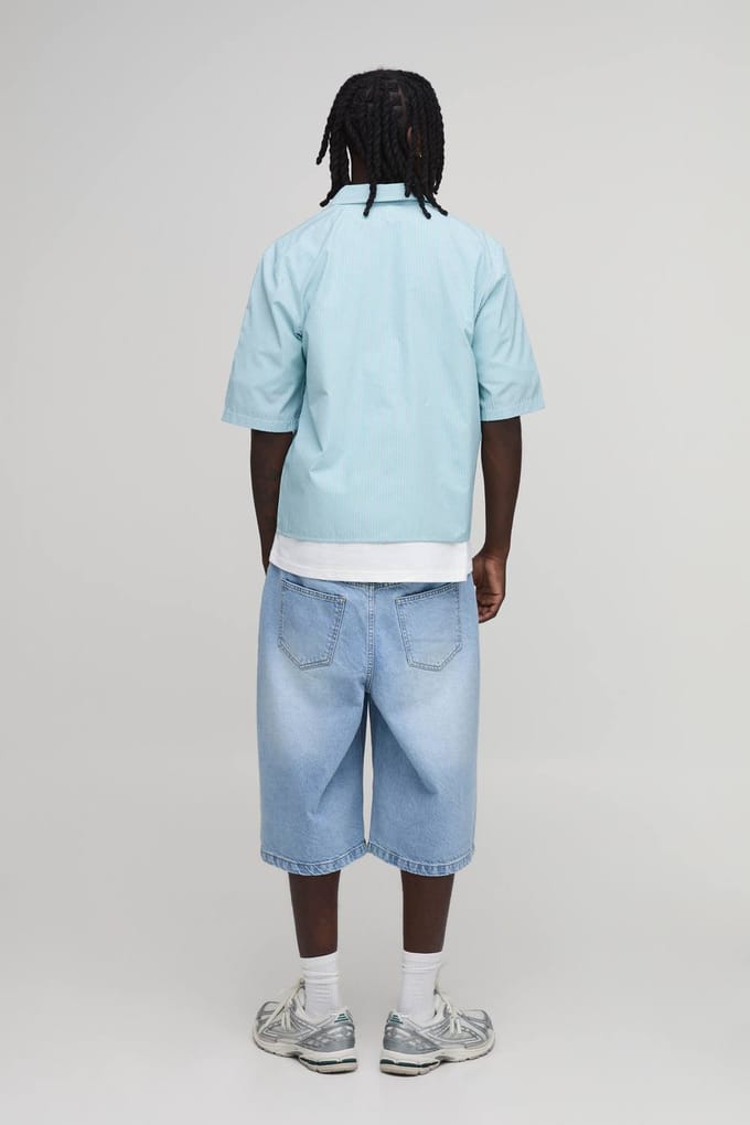 Boxy Crop Shirt Met Korte Mouwen En Streeppatroon | Green | Size Medium