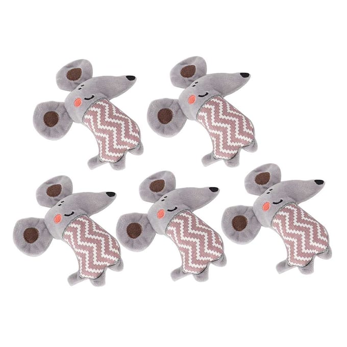 5-delige Set Pluche Speelgoed voor Huisdieren Mini Cartoon Muis met Ingebouwde Kattenkruid voor Kat Interactief Speelgoed gray