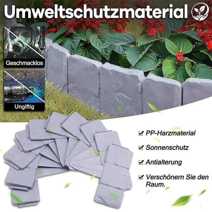 Tuinhek Rand Plastic Steen Effect Bloembed Gras Gazon Plant Decoratieve Randpanelen 10 STUKS gray