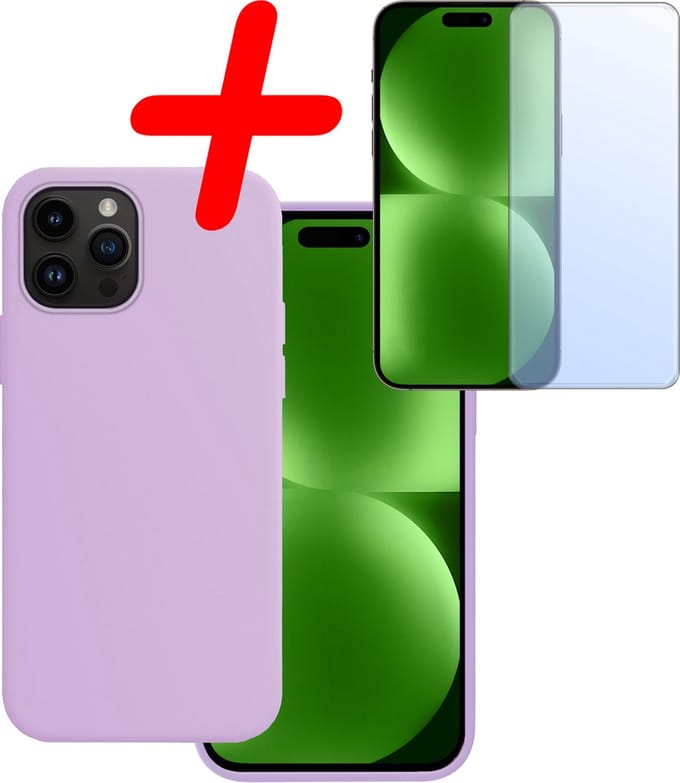 Hoesje Met Screenprotector - Geschikt voor Apple iPhone 15 Pro Max - Sterk & Shockproof - Back Cover - Siliconen Case - Telefoon Hoes - Lila