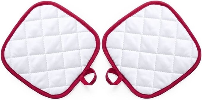 Pannenlap - 2x - wit/rood - 17 x 17 cm - Koken - Pannenlappen - ophanglus