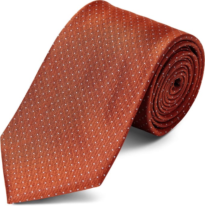 Gebrande Bruine 8 cm Brede Zijden Stropdas met Polkadotmotief