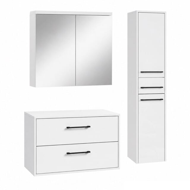 Badplaats Wastafelkast Set Florence 80 x 46 cm - Mat Wit - met Spiegelkast en Kolomkast